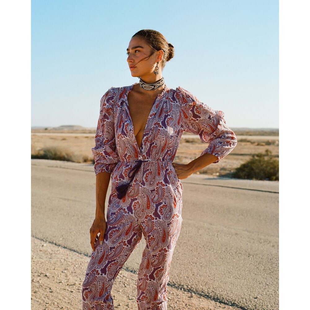 DESERT QUEEN SALOME JUMPSUIT PURPLE PAISLEY Sz:34/US 2 Ret$348 NWT
